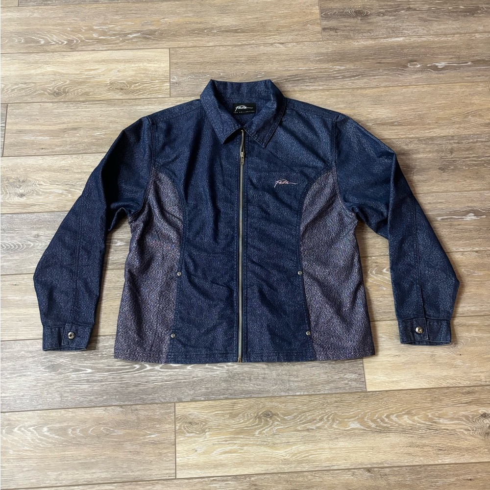 Fubu Jacket Sz L/XL (no tag) Denim Sparkle Zip Up Pockets Streetwear 90s Y2K